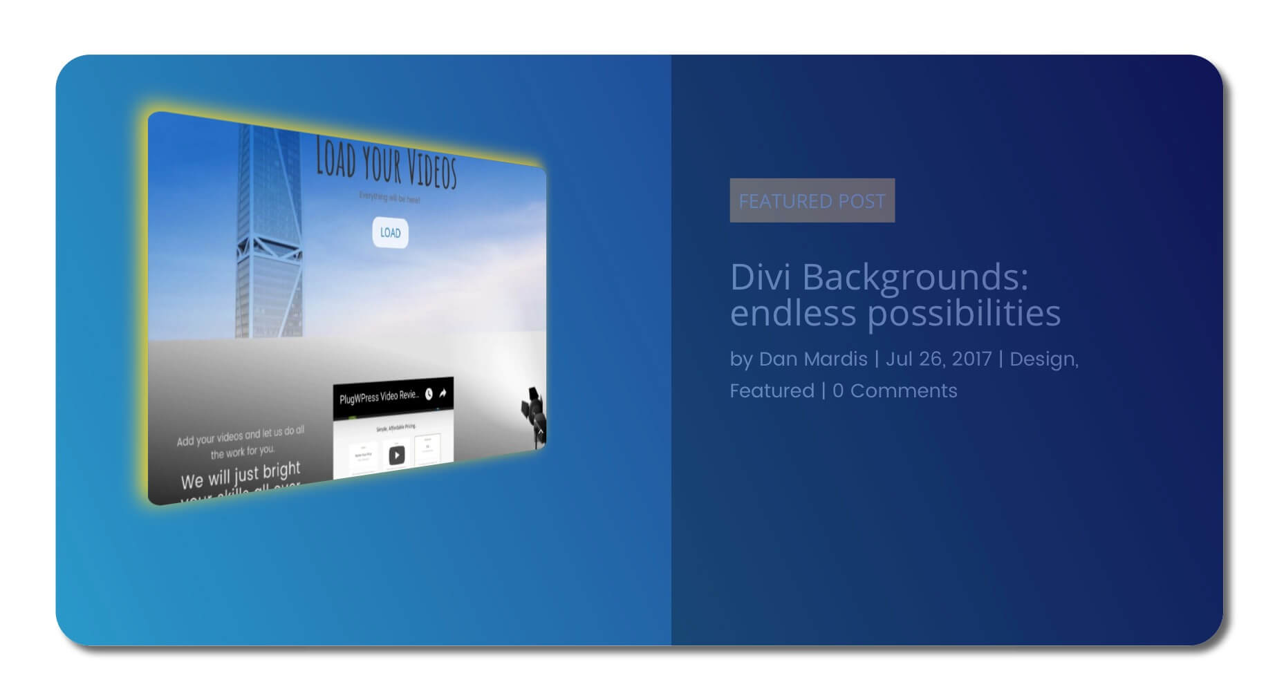 Divi Blog Section, Part II – The Featured Card Post