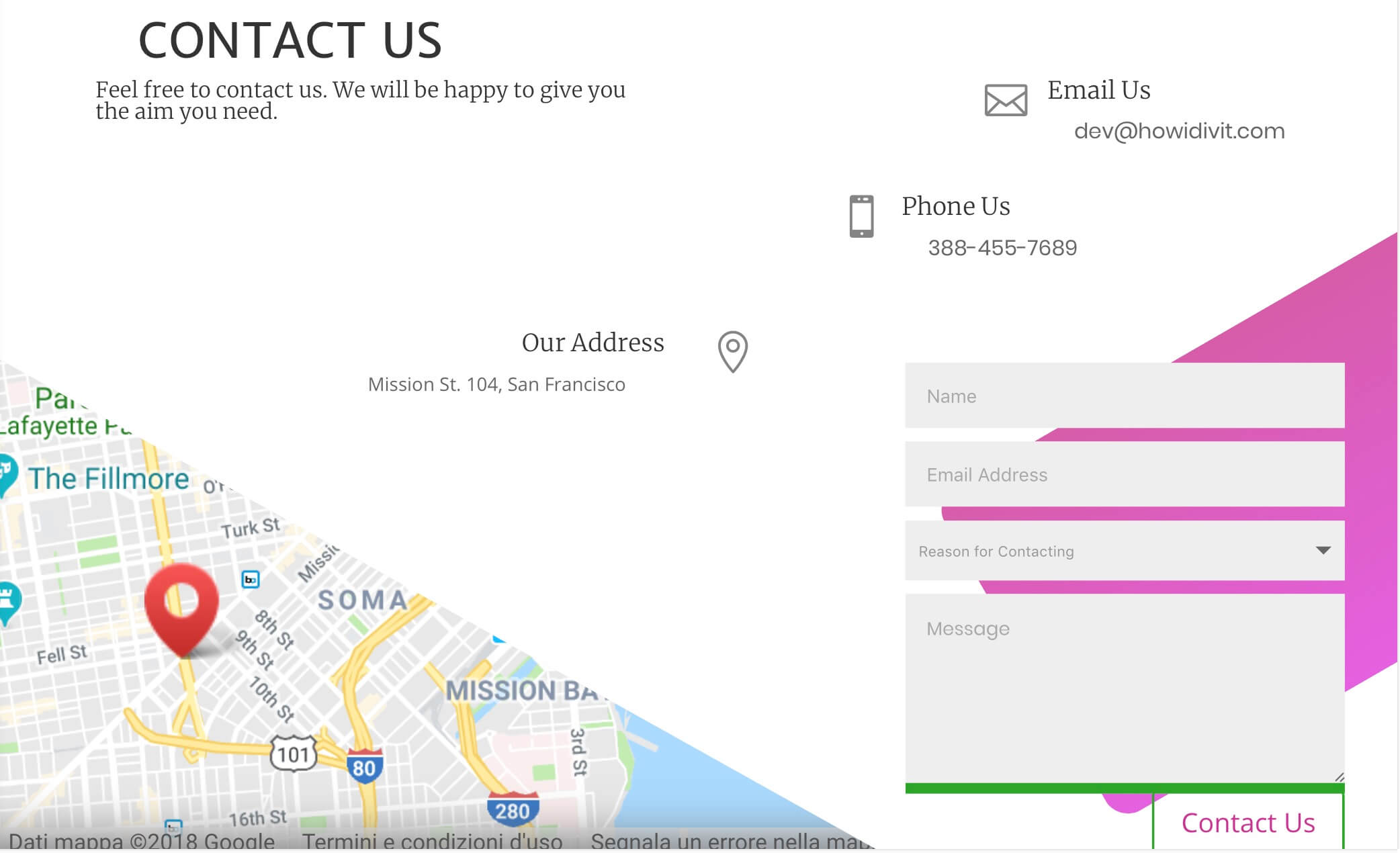 Divi ‘Clip-Map’ Contact Section